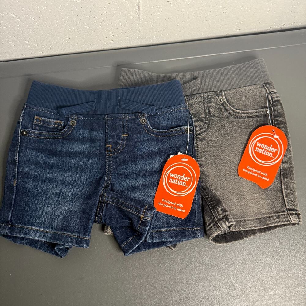 Wonder Nation Baby Boy Drawstring Denim Shorts Size 18 Months NWT 2 Pair